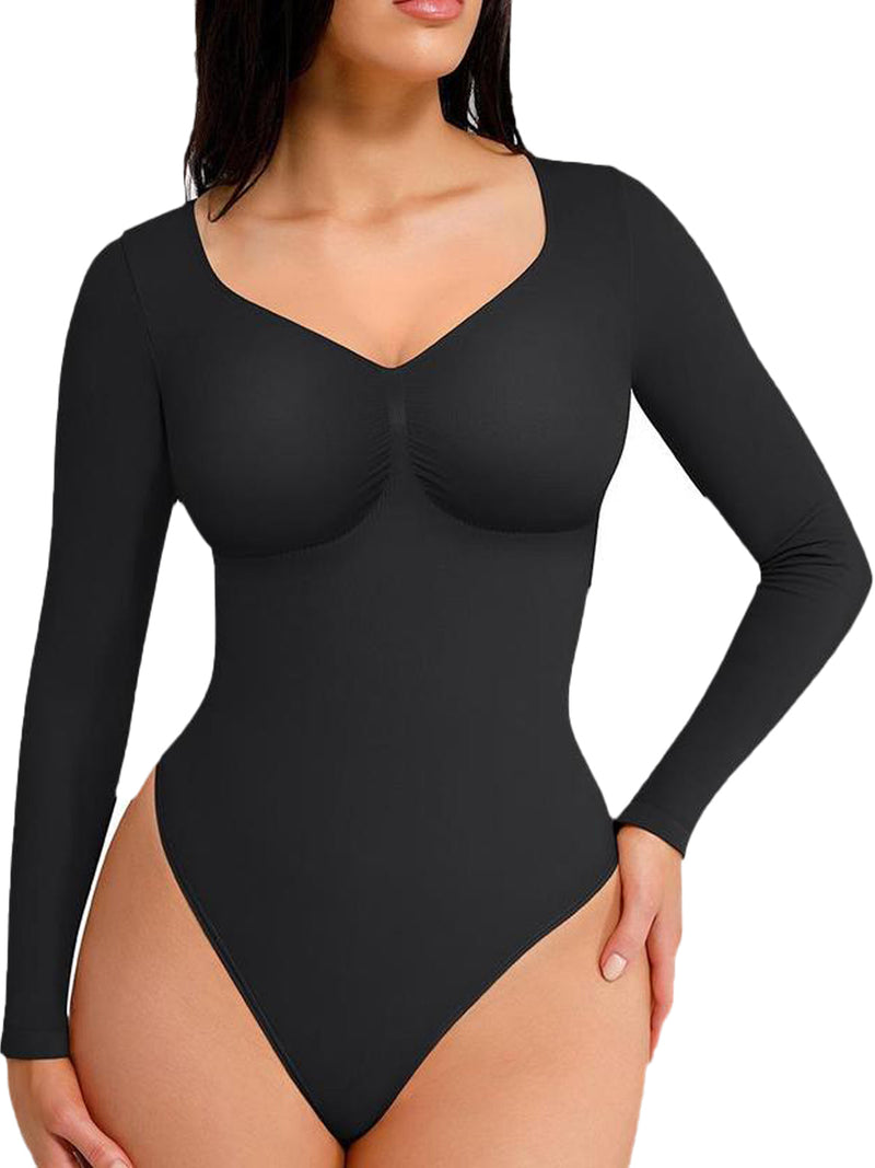 Women's Seamless Shaping Long Sleeve Thong Comfortable Bodysuit for Tops and Underwear Lady Comfort Basic