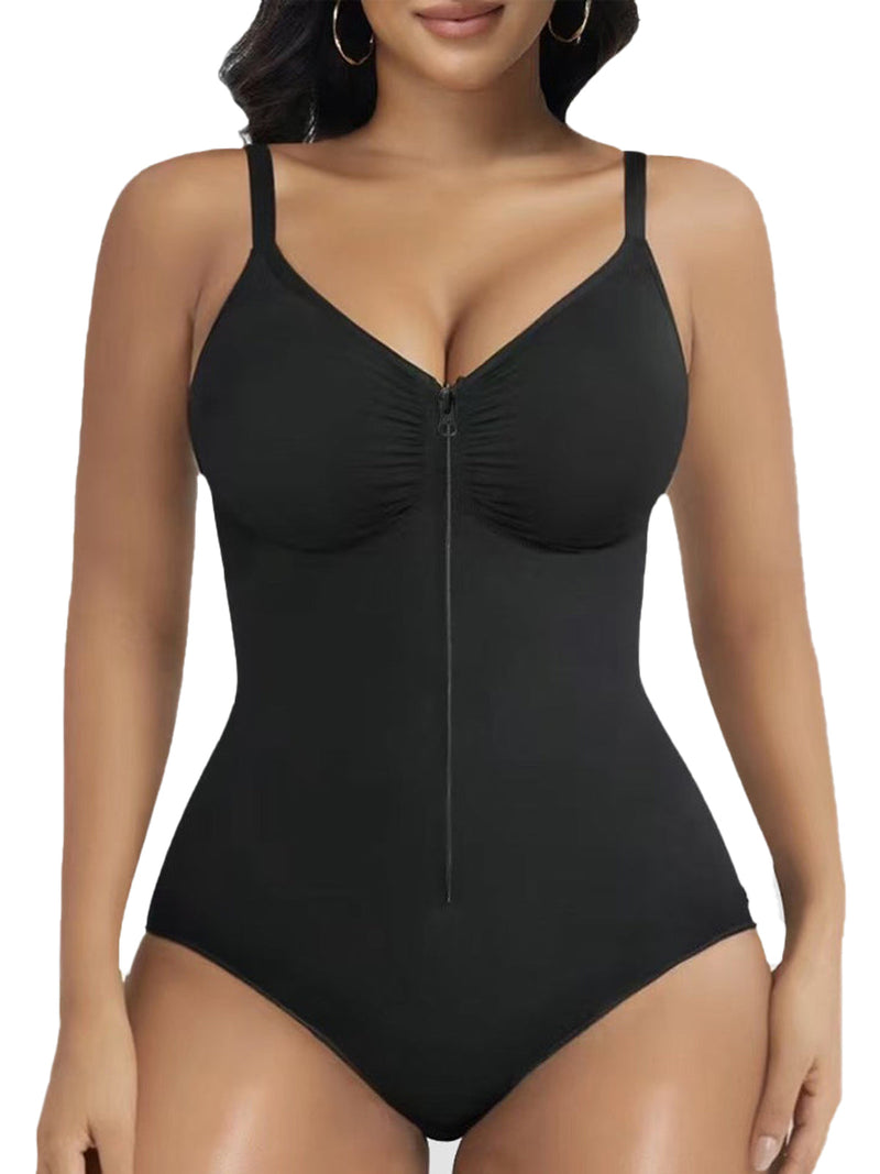 Front Zipper Tummy Control Triangle Shapewear Bodysuit