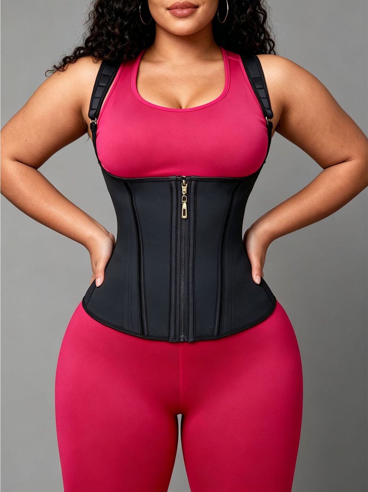 13 Steel Bones Latex Waist Trainer Vest For Women Adjustable Shoulder Strap Zipper Tummy Control Sport Shapewear