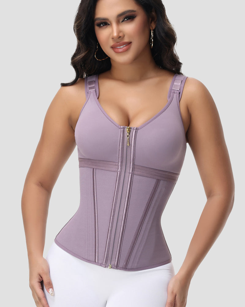 Women Waist Trainer Fajas Colombianas Zip Front Steel Bone Tummy Control Waist Trainer