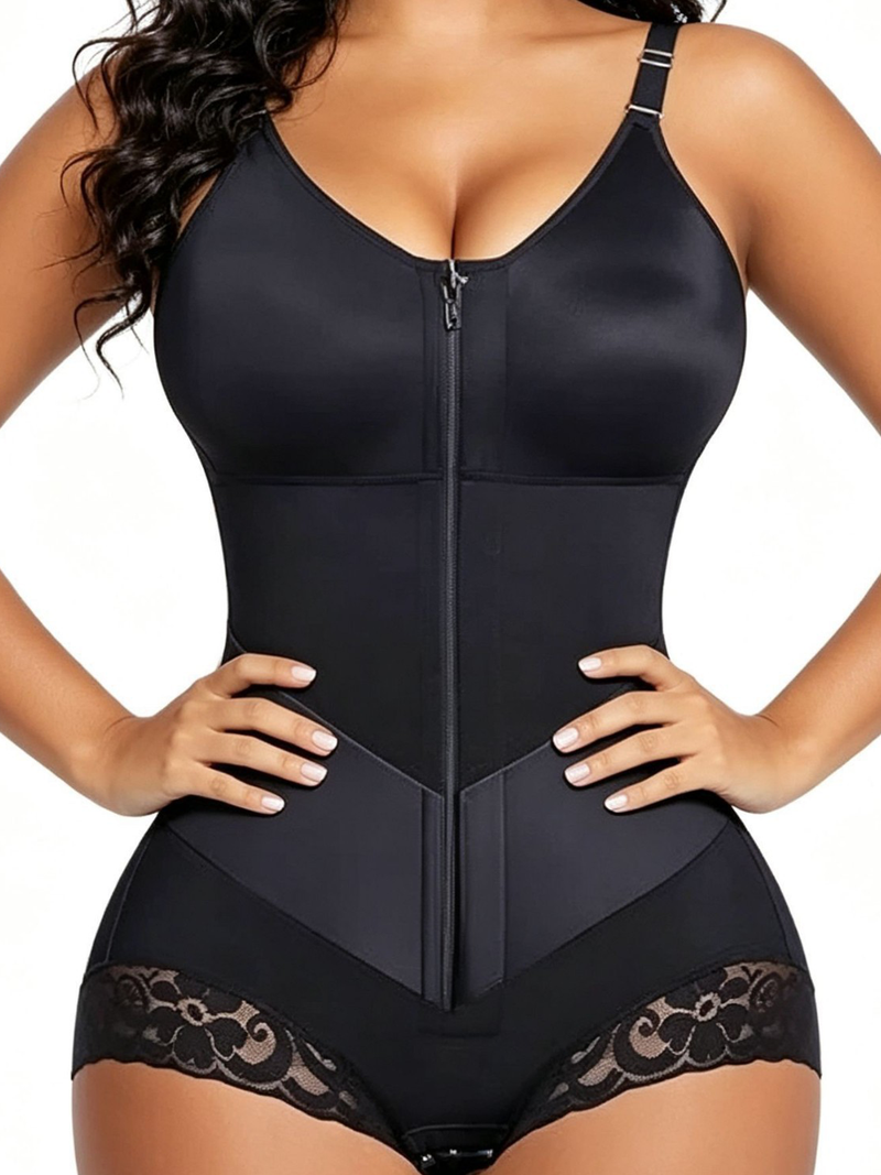 Women Zip Crotch Bodysuit Tummy Control Body Shaper Sculpting Shapewear