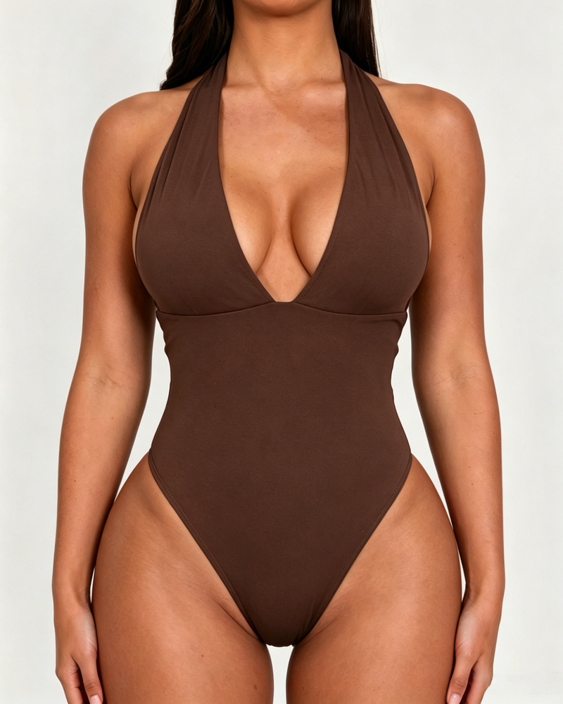 Backless Deep V-Neck Halter Slimming One-Piece Swimsuit
