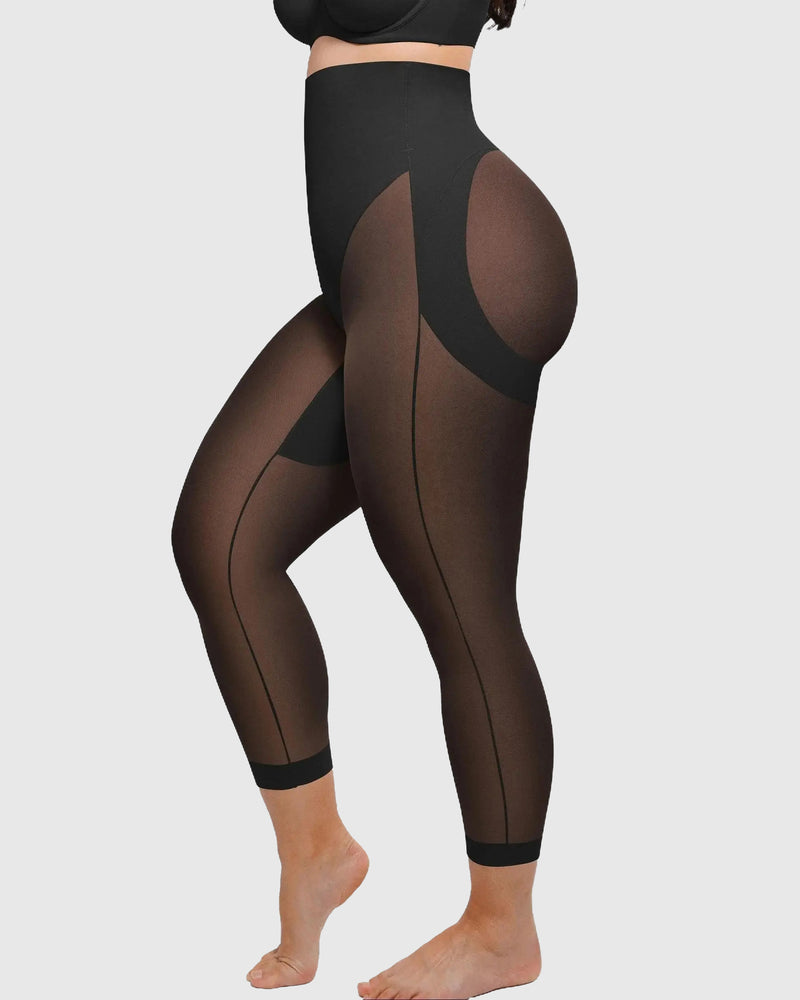 Seamless Tummy Control Butt-Lifting Shaping Mesh Capri Leggings