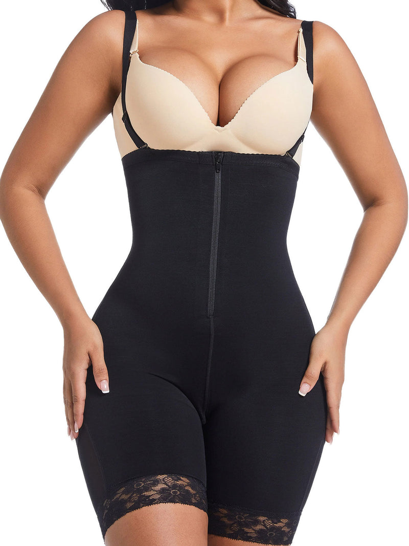 Fajas Colombianas Lace Front Zipper Open Bust Hip Lift Body Shaper