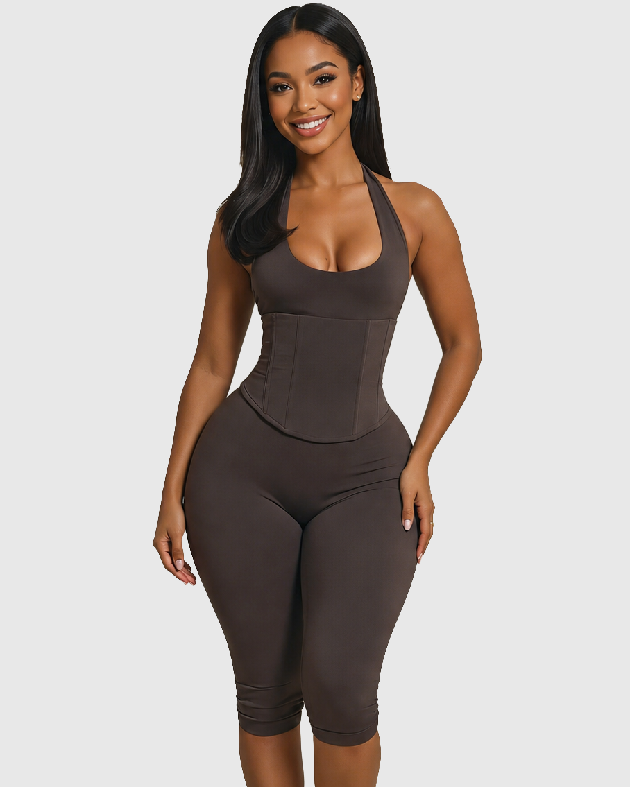 Hourglass Figure The Corset Body Shaper Waist Cincher Capri Jumpsuit Two-Piece Set