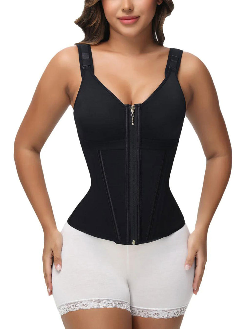Women's Boned Latex Zipper Corset Tummy Control Body Shaper Vest With Bra