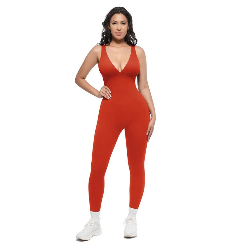 Deep V Shapewear with Chest Support Breathable High-Waisted Tummy Control Jumpsuit