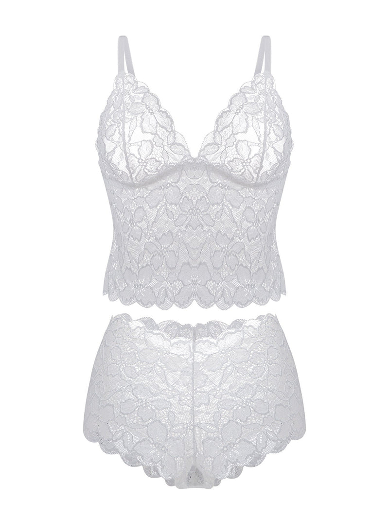Sexy Sheer Floral Lace Pajamas Lingerie Set