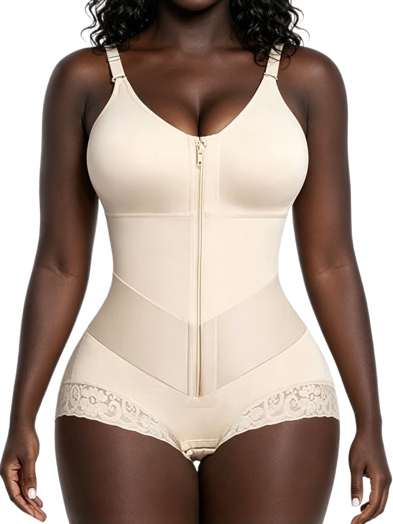 Women Zip Crotch Bodysuit Tummy Control Body Shaper Sculpting Shapewear