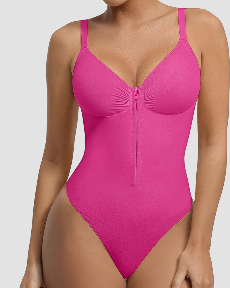 Front Zipper Tummy Control Triangle Shapewear Bodysuit